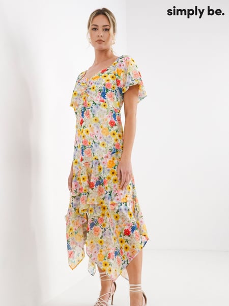 Simply Be Yellow Ruched Front Digi Printed Sunflower Midi Dress (T94530) | € 34