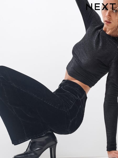 Own. Black Metallic Long Sleeve Cropped Top (T96638) | € 20