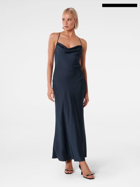 Forever New Navy Blue Ruby Tie Back Satin Midi Dress (T97368) | € 43