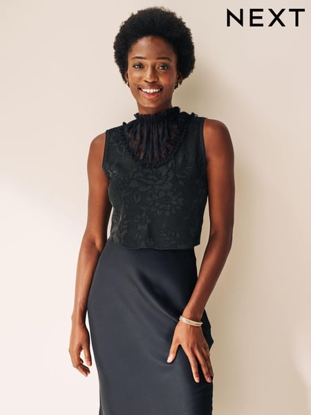 Black Cropped Lace Knit Top (U00061) | € 11