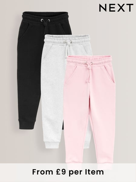 Pink/Grey/Black 3 Pack Soft Jersey Regular Fit Joggers (3-16yrs) (U01089) | € 38 - € 47