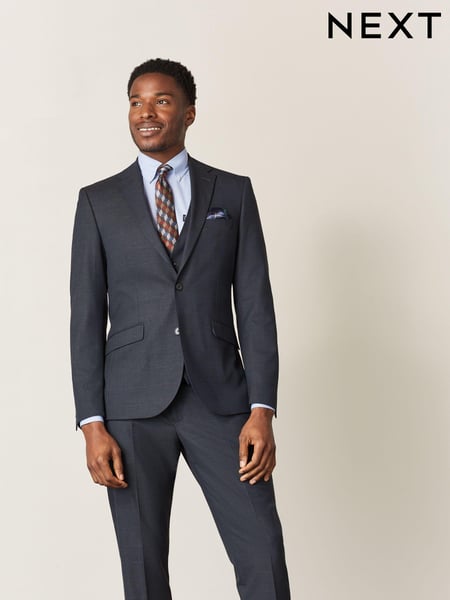 Navy Blue Slim Fit Check Suit: Jacket (U06820) | € 34