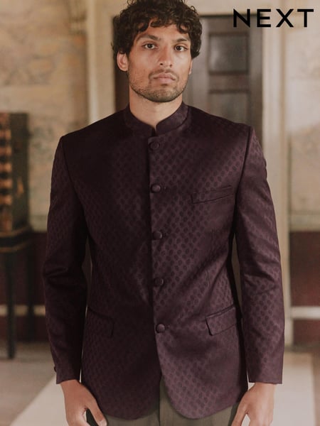 Burgundy Red Slim Nehru Collar Suit Jacket (U09074) | € 29