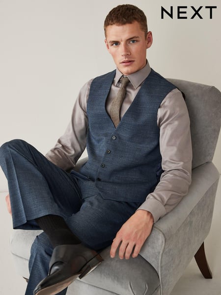 Blue Regular Fit Wool Blend Textured Suit: Waistcoat (U11125) | € 17