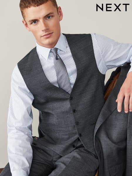 Grey Wool Blend Textured Suit: Waistcoat (U11134) | € 17