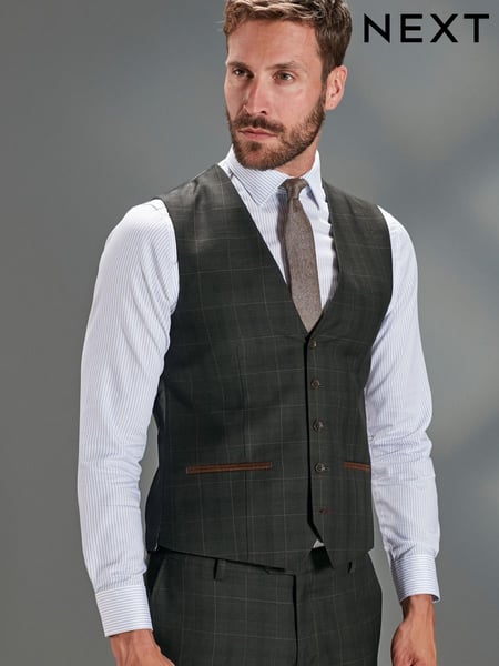 Green Signature Empire Mills 100% Wool Check Suit: Waistcoat (U11164) | € 53