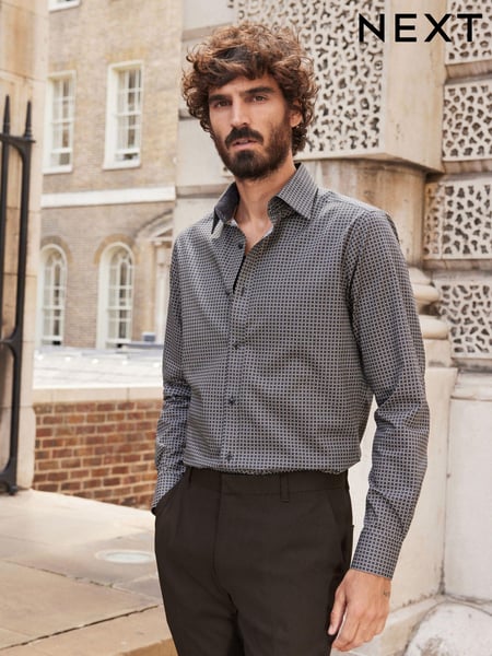 Black Geometric Link Slim Fit Printed Trimmed Shirt (U11509) | € 10