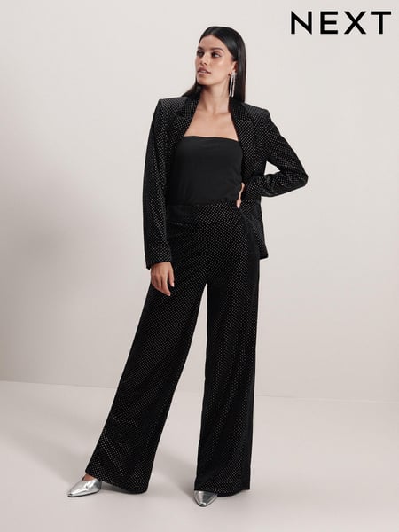 Black Tailored Velvet Embellished Wide Leg Trousers (U11972) | € 13