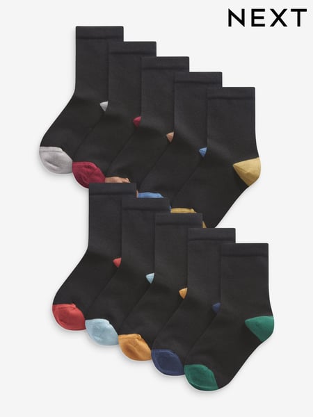 Black with Contrast Heel and Toe Cotton Rich Socks 10 Pack (U12375) | € 18 - € 21