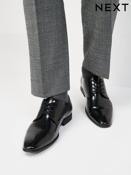 Black Hi-shine Derby Lace- Up Shoes (U18717) | € 57