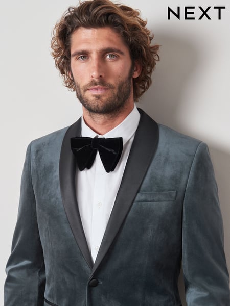 Grey Slim Fit Velvet Blazer (U22665) | € 133