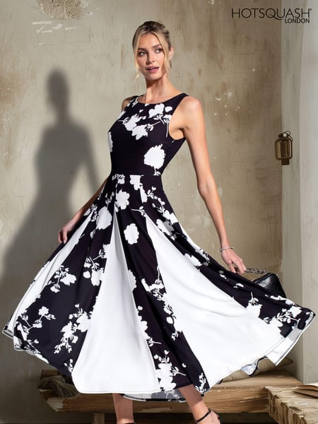 HotSquash Womens Black Box Pleat Midi Dress with Contrast Skirt (U24751) | € 186