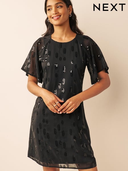 Black Sequin Embellished Short Sleeve Shift Dress (U24918) | € 20