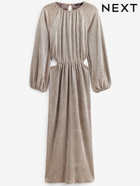 Gold Long Sleeve Cut-Out Metallic Midi Dress (U25715) | € 22
