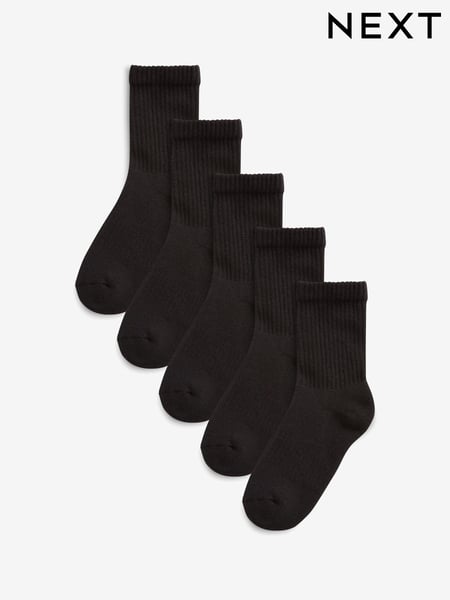 Black 5 Pack Cotton Rich Cushioned Footbed Ribbed Socks (U30946) | € 12 - € 15