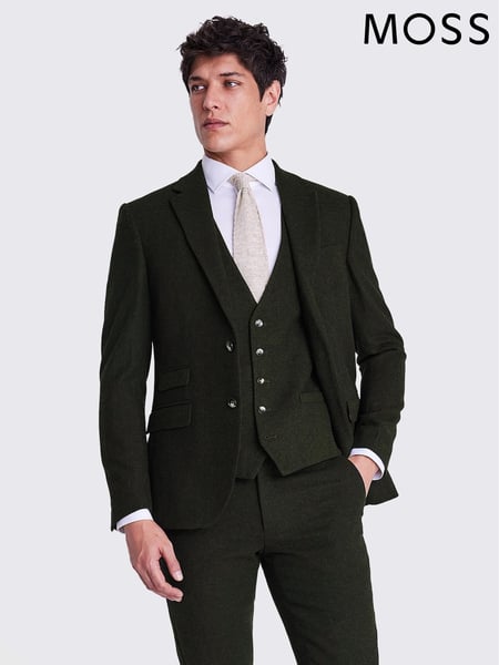 MOSS Khaki Green Slim Fit Donegal Tweed Suit Jacket (U31337) | € 248