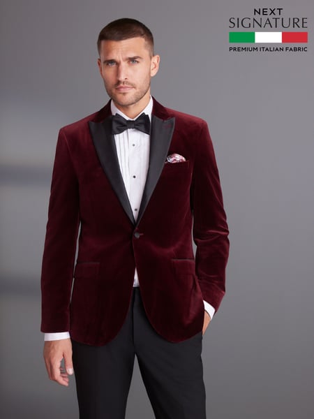Burgundy Red Slim Fit Signature Pontoglio Italian Fabric Velvet Blazer (U31766) | € 267