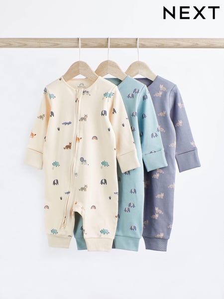 Teal Blue Baby 100% Cotton Footless Sleepsuits 3 Pack With Zip (0mths-3yrs) (U31867) | € 27 - € 30