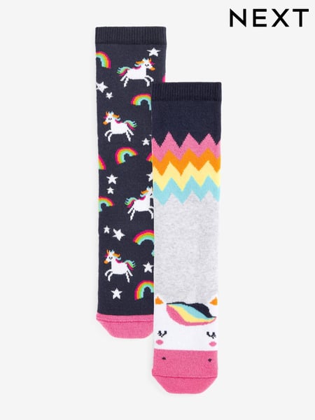 Navy Blue 2 Pack Thermal Cotton Rich Unicorn Welly Socks (U32735) | € 9 - € 12