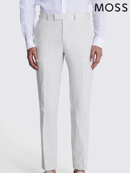 MOSS Natural Slim Fit Linen Rich Puppytooth Trousers (U32842) | € 156