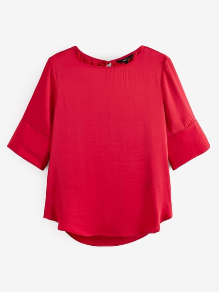Red Curved Hem Satin Formal T-Shirt Top (U43814) | € 17