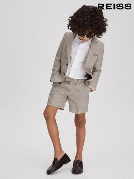 Reiss Oatmeal Auto 3-9 yrs Single Breasted Textured Linen Blazer (U49329) | € 168