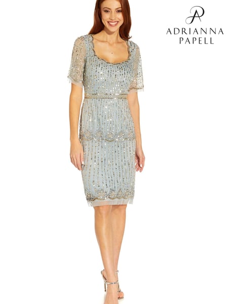 Adrianna Papell Blue Beaded Scallop Sheath Dress (U49373) | € 112