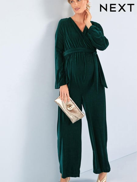 Emerald Green Maternity/Nursing Velvet Jumpsuit (U50514) | € 33