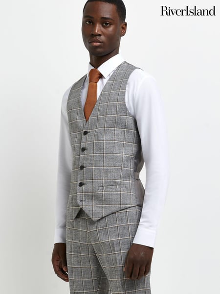 River Island Grey Grid Check Waistcoat (U58438) | € 20