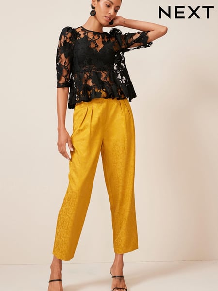 Ochre Yellow Satin Jacquard Trousers (U59688) | € 19