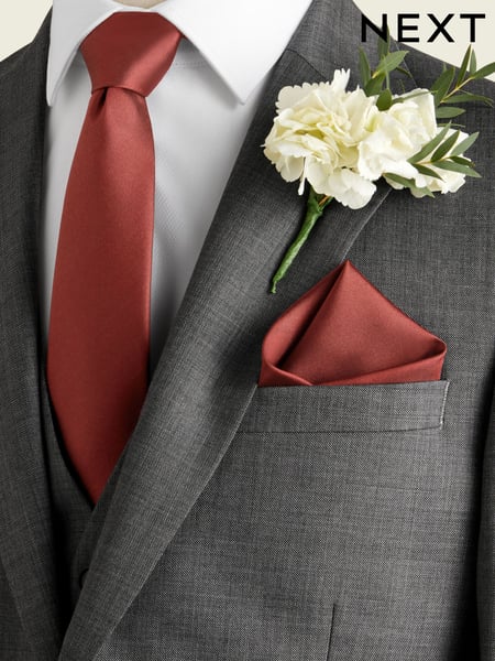 Rust Brown Slim Silk Tie And Pocket Square Set (U59858) | € 16