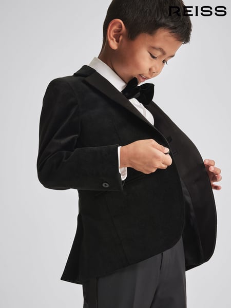 Reiss Black Ace Junior Single Breasted Velvet Blazer (U60256) | € 184