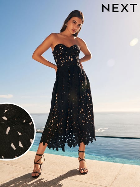 Black Strapless Lace Midi Dress (U61063) | € 36