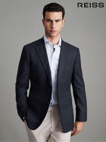 Reiss Navy Dunn Single Breasted Wool Suit Slim Fit Blazer (U62227) | € 449
