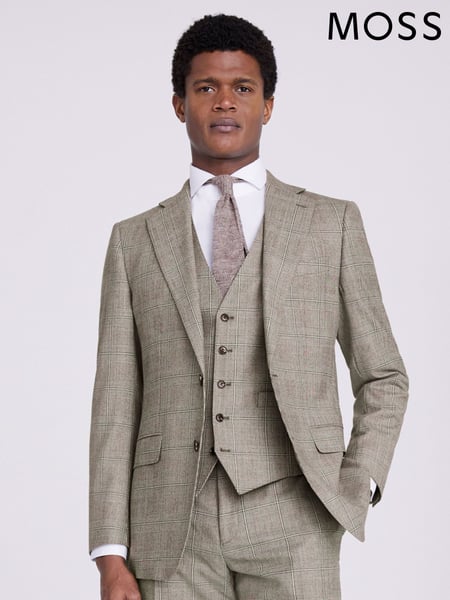 MOSS Neutral Nude Tailored Fit Performance Check Suit Jacket (U67879) | € 295
