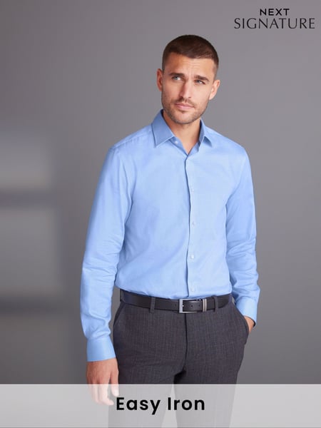 Blue Regular Fit Signature Premium 100% Cotton Textured Long Sleeve Single Cuff Shirt (U68510) | € 18