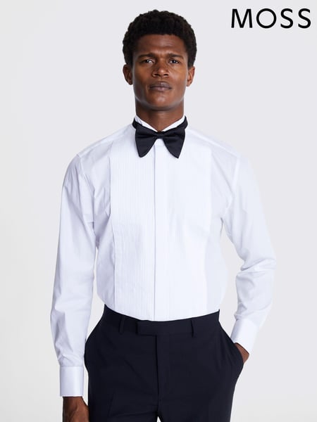 MOSS White Tailored Fit Wing Collar Pleated 100% Cotton Dress Shirt (U68546) | € 94