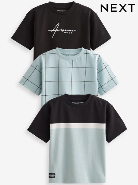 Blue/Black Colourblock Oversized Short Sleeve Character T-Shirts 3 Pack (3mths-7yrs) (U70637) | € 26 - € 31