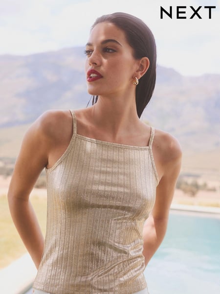 Gold Metallic Square Neck Ribbed Cami Top (U73156) | € 8