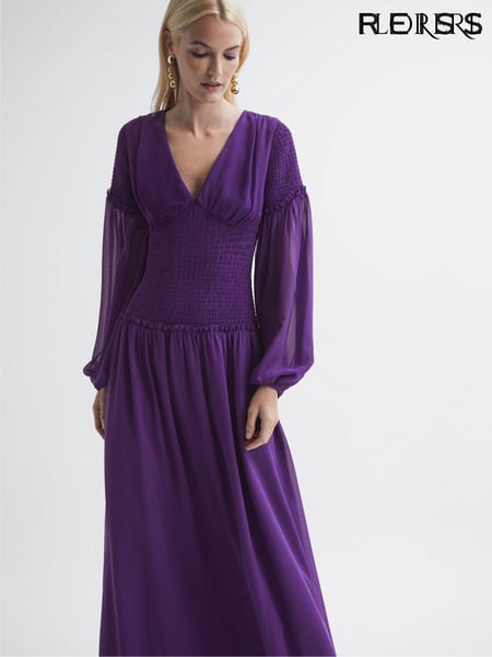 Florere Plunge Neck Shirred Maxi Dress (U74931) | € 387