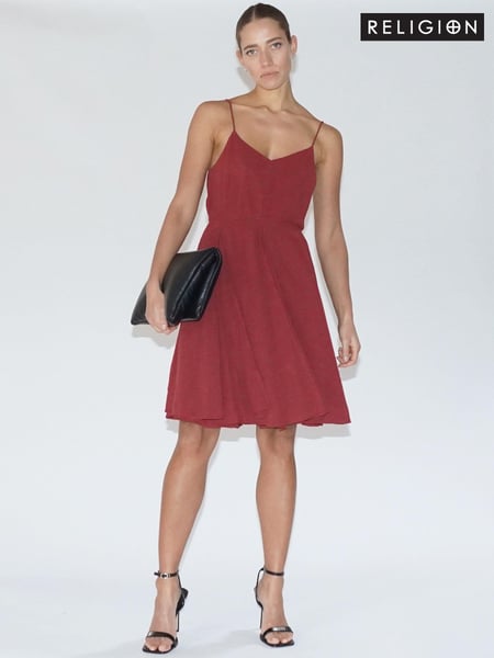Religion Red Jewell Midi Maxi Dress with Spaghetti Straps and Full Skirt (U75360) | € 26