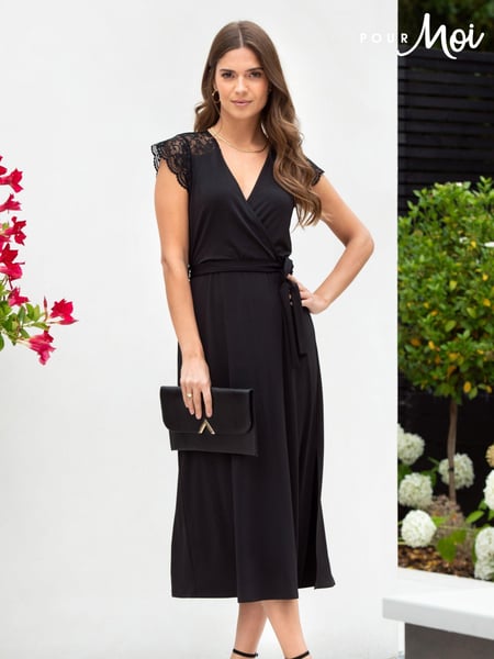 Pour Moi Black Julie Slinky Jersey Lace Trim Midi Dress (U77691) | € 76