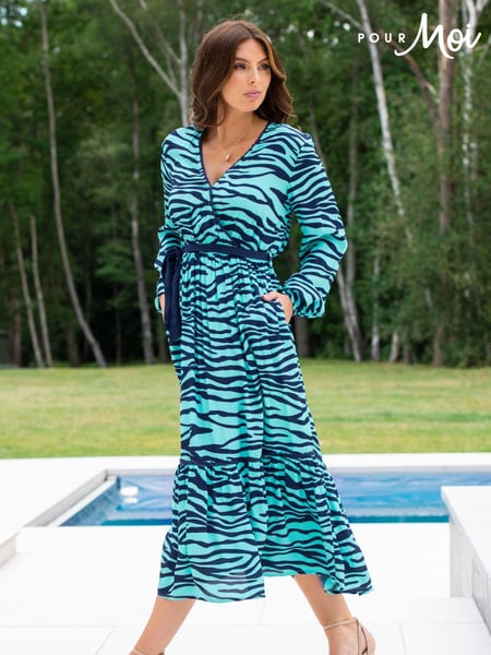 Pour Moi Blue Amara Wrap Front Dress (U77695) | € 101