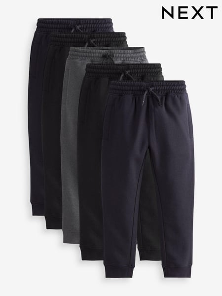 Black/Navy/Grey Slim Fit Basic Joggers 5 Pack (3-16yrs) (U78510) | € 51 - € 77
