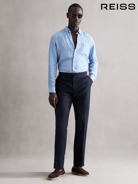Reiss Navy Kin Slim Fit Linen Trousers (U79028) | € 231