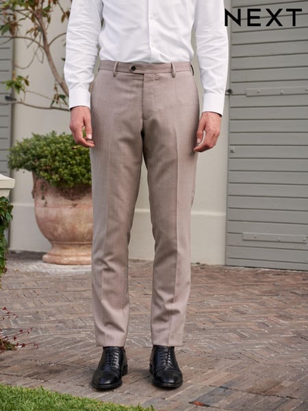 Taupe Brown Slim Fit Wool Blend Check Suit: Trousers (U79048) | € 13