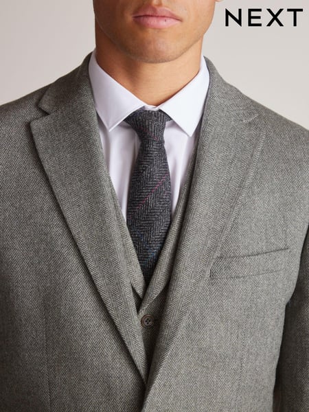Sage Green Tailored Nova Fides Wool Herringbone Suit Jacket (U79056) | € 32