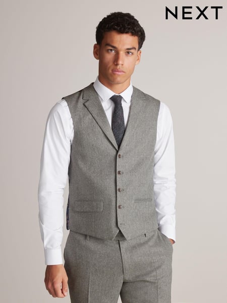 Sage Green Nova Fides Wool Blend Herringbone Suit Waistcoat (U79058) | € 17