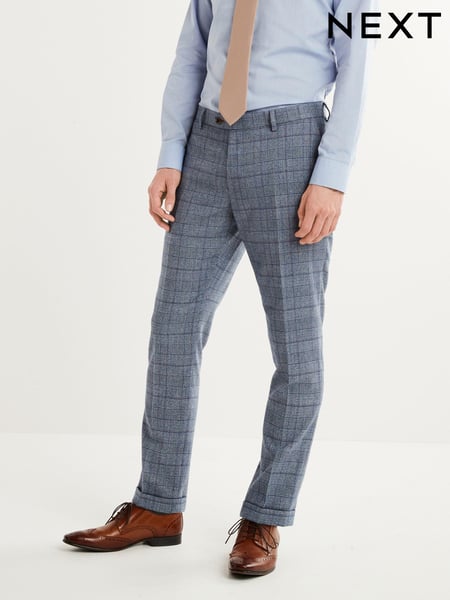 Mid Blue Slim Fit Check Suit: Trousers (U79069) | € 15