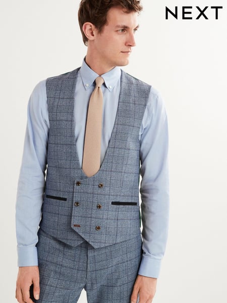 Mid Blue Check Suit Waistcoat (U79070) | € 15